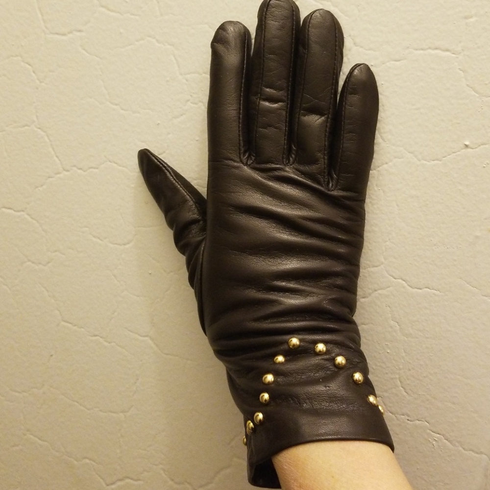 HOST PICK BROWN LEATHER GLOVES/CASHMERE LINING